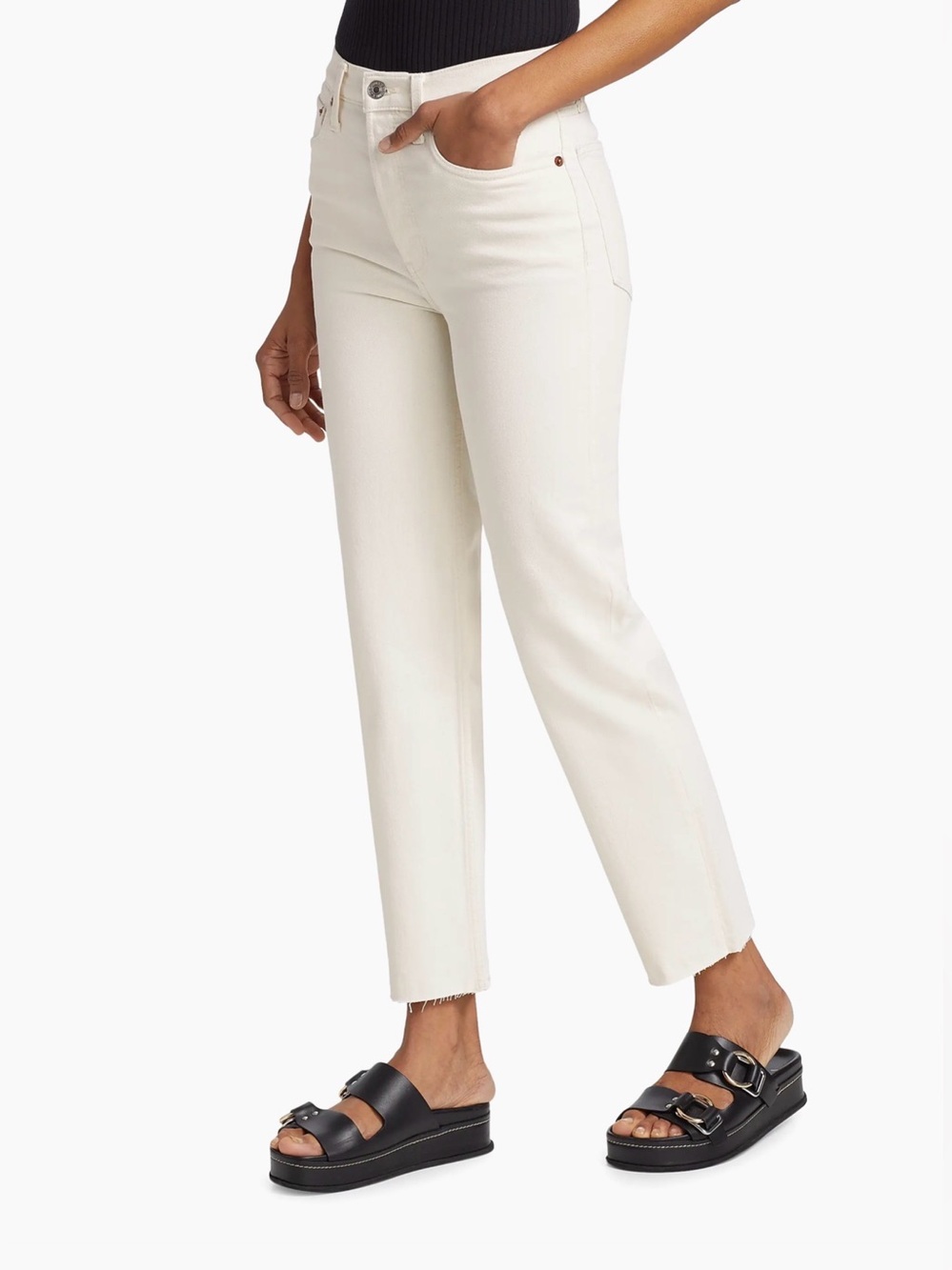 RE/DONE 70s Stovepipe Jeans Off White High Rise Straight Leg Size 28